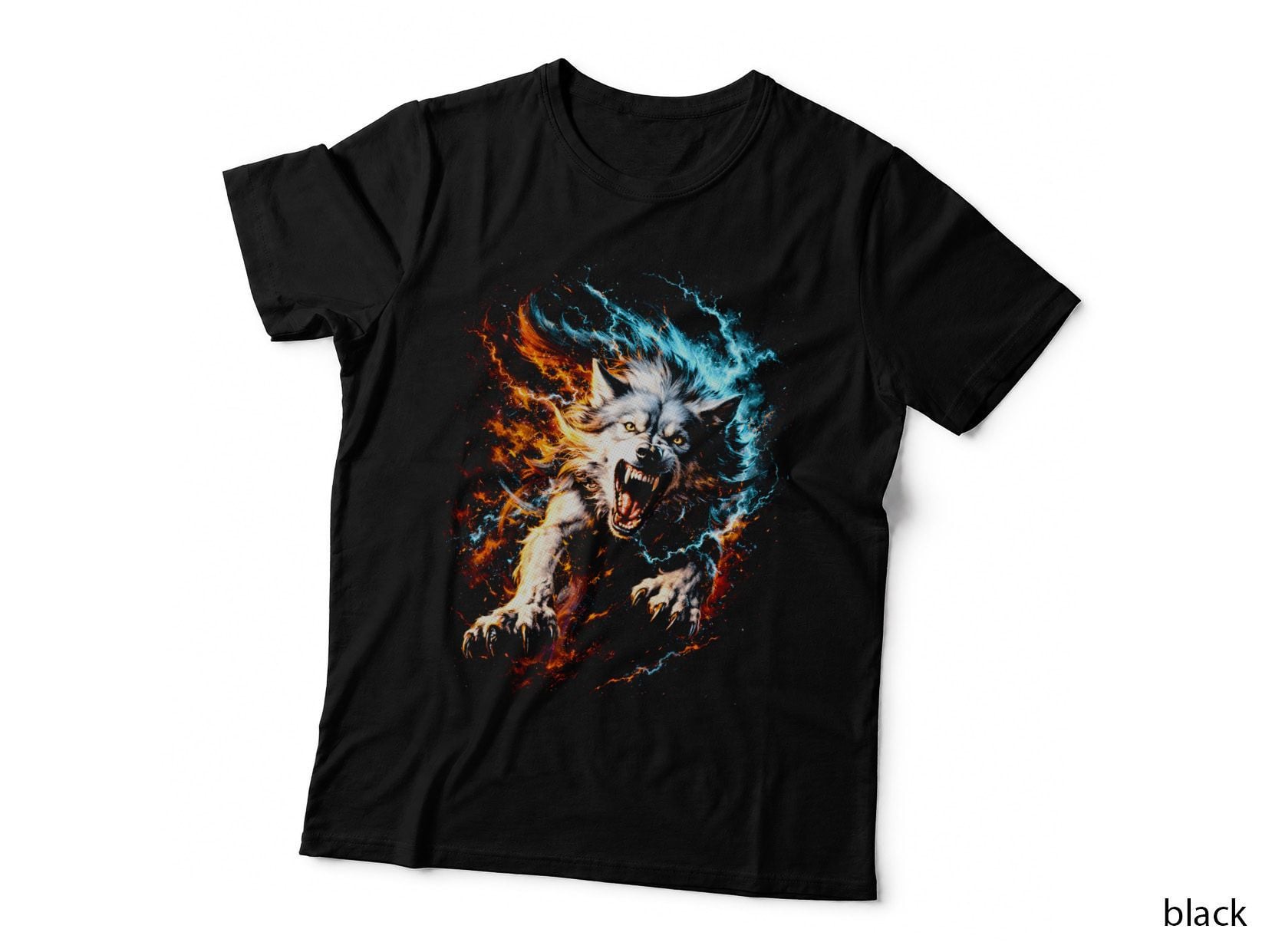 Wolf T-Shirt, Halftone Fire and Ice Wolf Graphic Tee, Wild Wolf Shirt