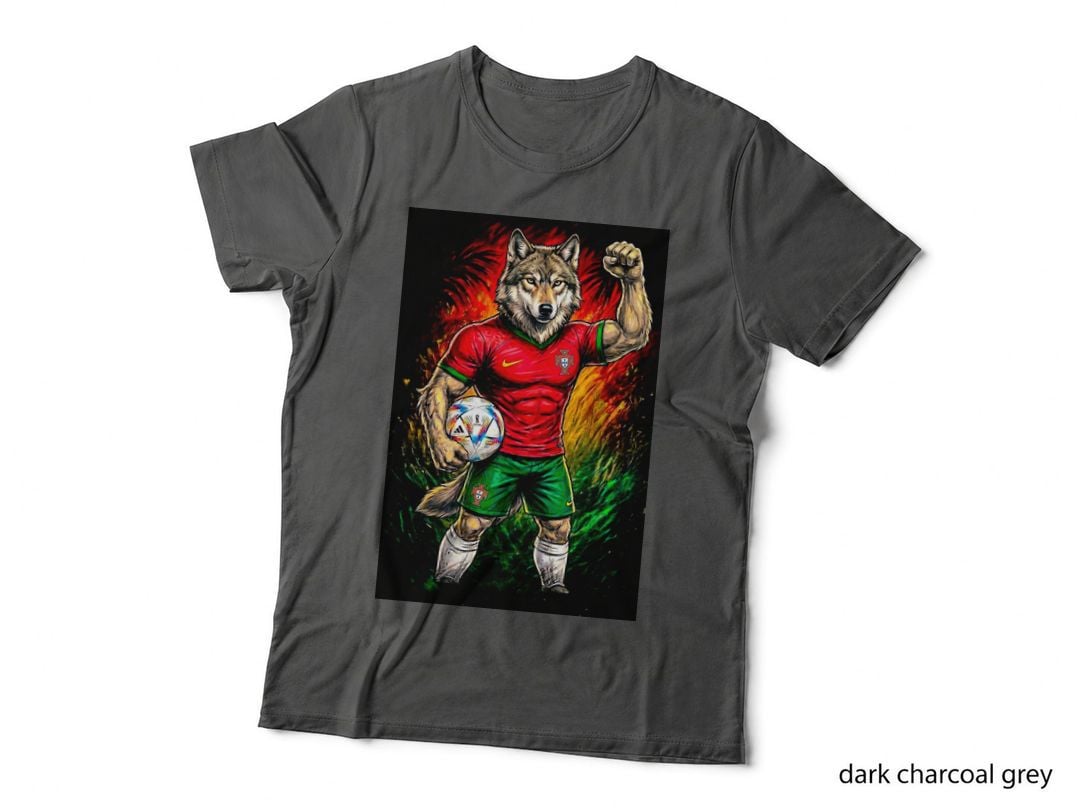 Wolf-Headed Footballer Grey Wolf Head Red Green Kit Fist Raised Holding T-Shirt