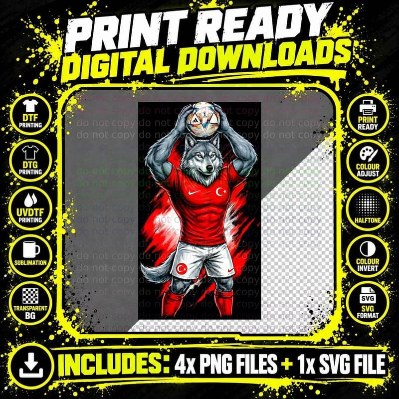 Wolf-Headed Footballer Grey Wolf Head Red Kit Crescent Png SVG Digital Bundle
