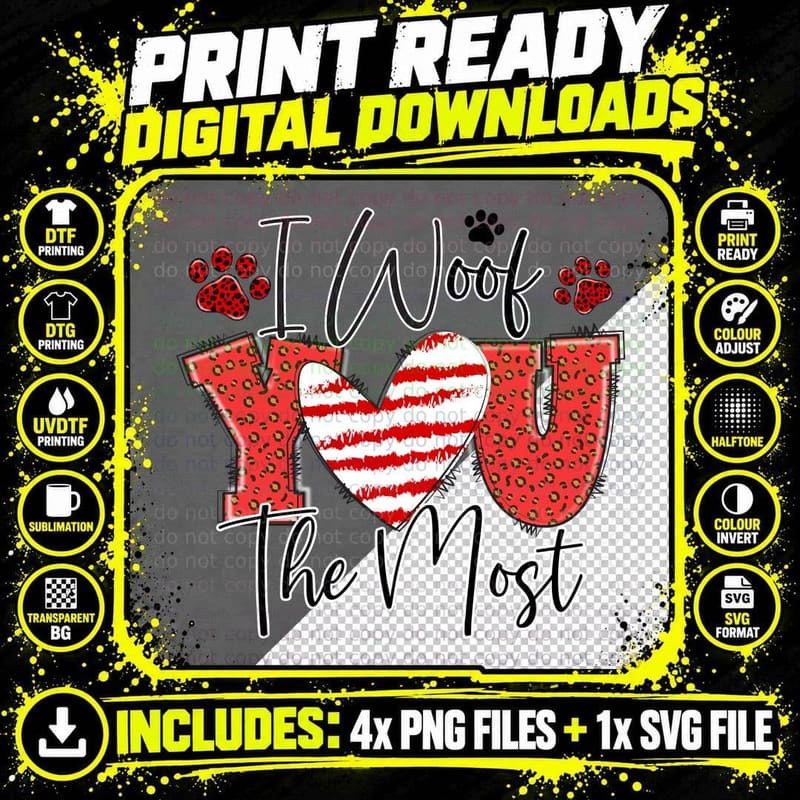 Woof the Most the Dog-Themed Paw Prints Distressed Png SVG Digital Bundle