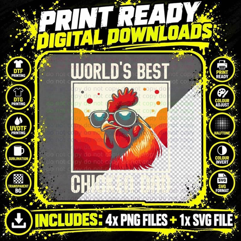 World's Best Chicken Dad Farmer T-Shirt Png SVG Digital Bundle