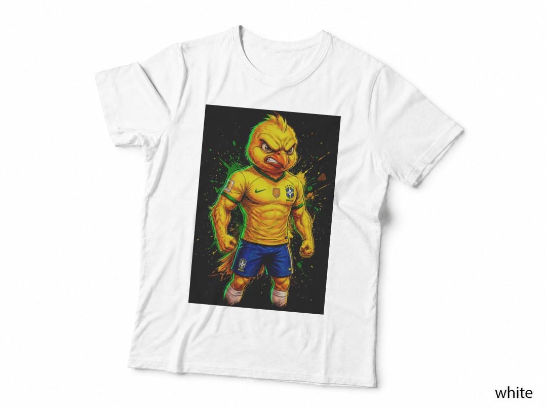 Yellow Bird Footballer Angry Canary Rooster Yellow-Blue Brazil Kit T-Shirt