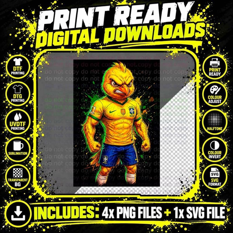 Yellow Bird Footballer Angry Canary Rooster Yellow-Blue Png SVG Digital Bundle