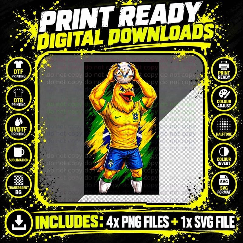 Yellow Bird Footballer Canary-Style Brazil Kit Png SVG Digital Bundle
