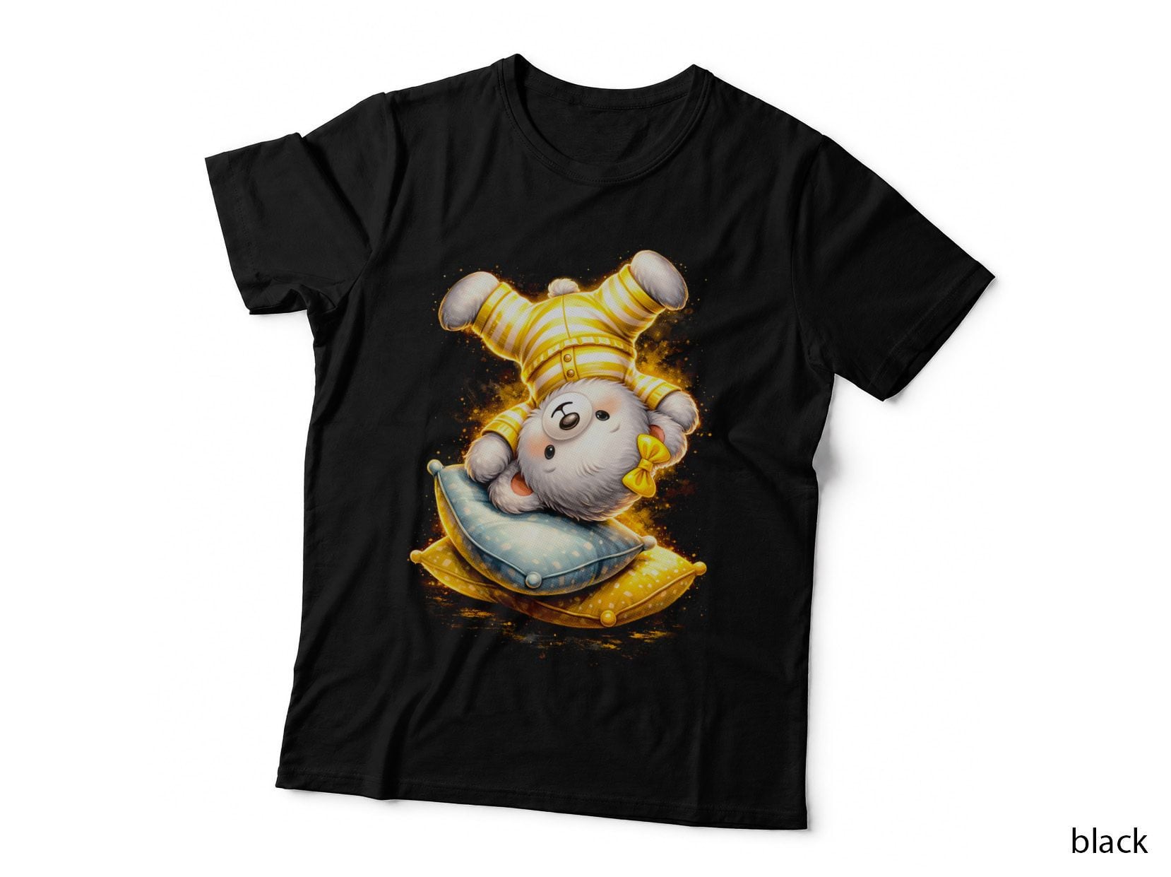 Yellow Striped Banana Bear T-Shirt, Halftone Cute Teddy Bear Graphic Tee