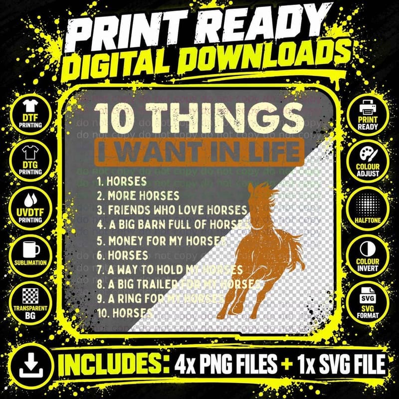 10 Things I Want in Life - Horse Lover Horseman Png SVG Digital Bundle