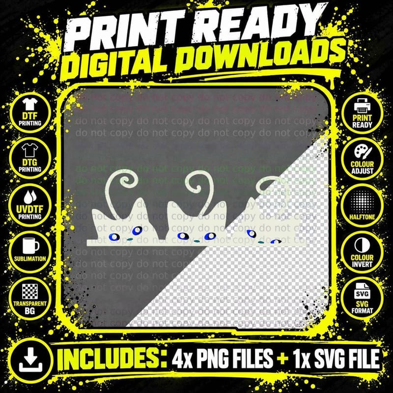 3 Black Cats Funny Cat Lovers Design Women Men Girl Boy Png SVG Digital Bundle