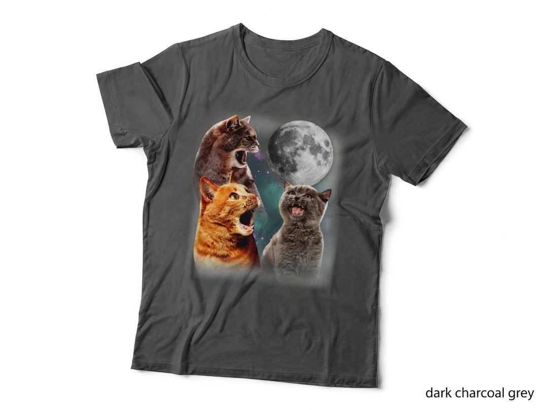 3 Cat Moon Howling Cat Head for Cat Lover, Cat Dad, Cat Mom T-Shirt