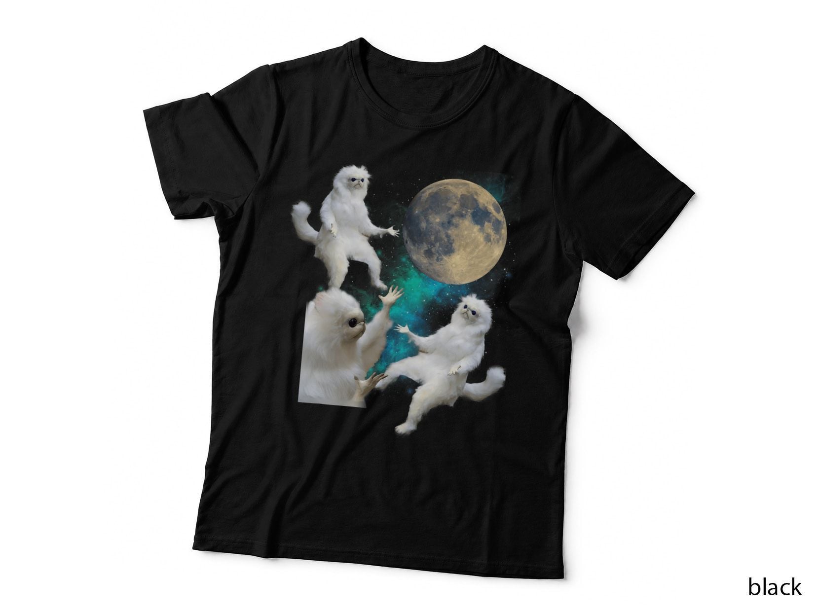 3 Cats Moon Funny Three Cats Howling at Moon Funny Meme Cat T-Shirt