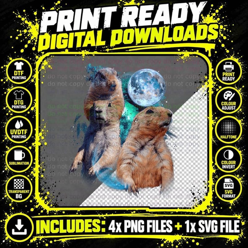 3 Moon Prairie Dog Art Rodent Squirrel Puppy Lovers Png SVG Digital Bundle
