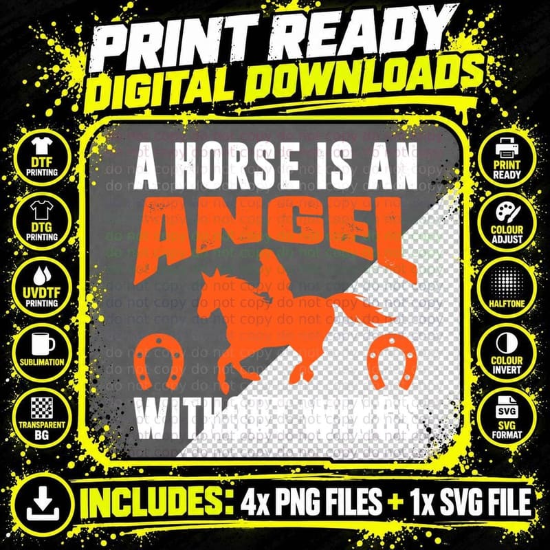 A Horse Is an Angel Without Wings Horse T-Shirt Png SVG Digital Bundle