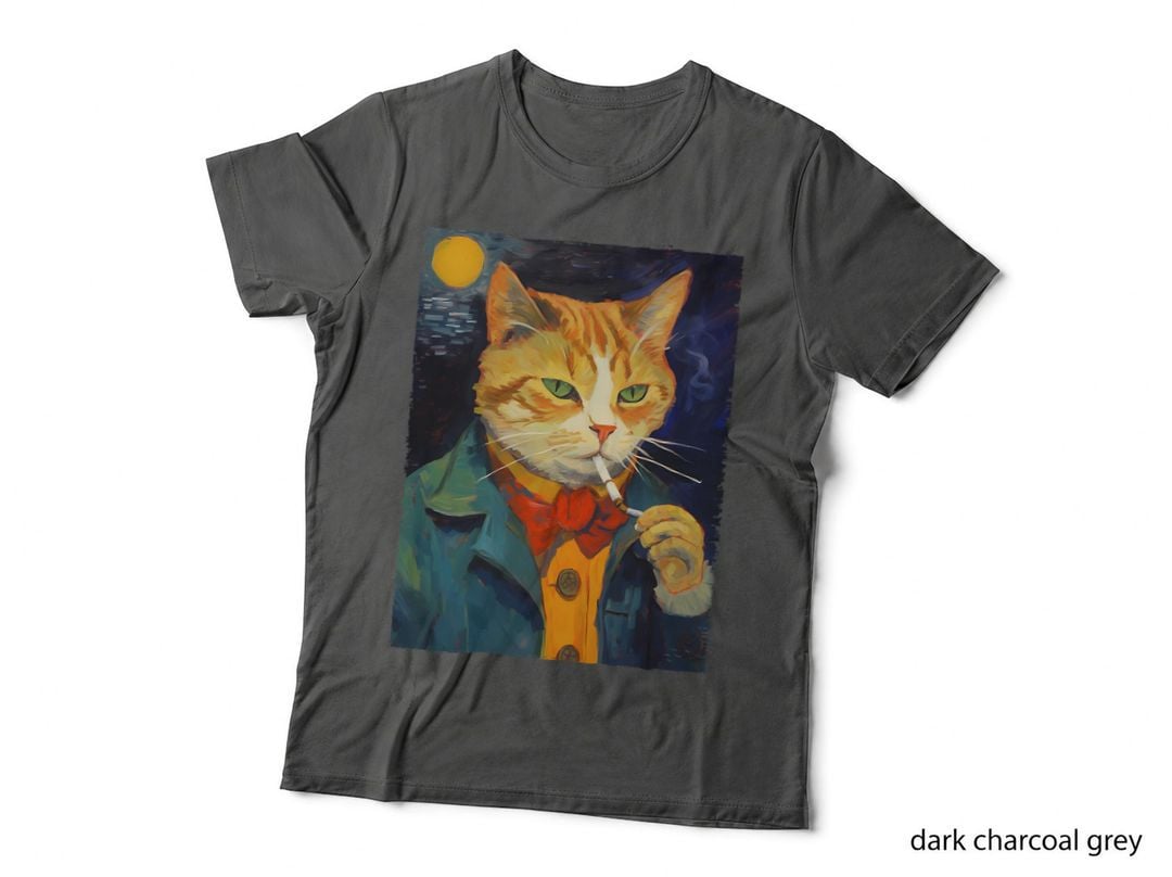 A Painting of a Cat Smoking Cigarette, Cat Art Funny T-Shirt