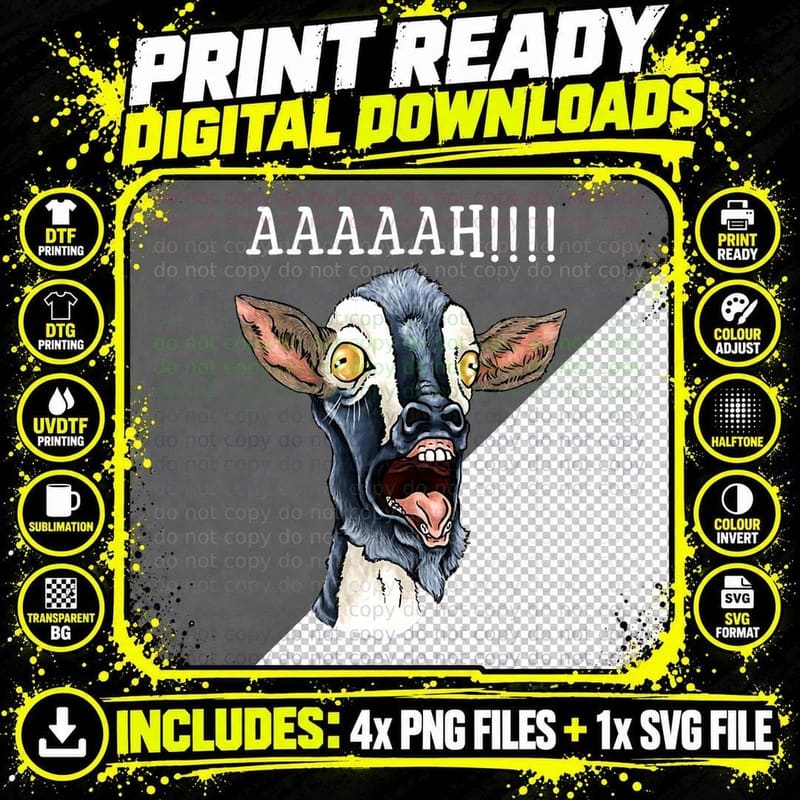 Aaah! Funny Screaming Goat Humor Meme Goat Lovers Png SVG Digital Bundle