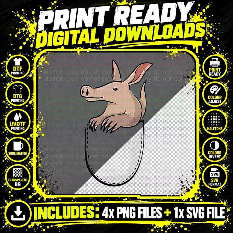 Aardvark in a Pocket T-Shirt Ant Bear Anteater Cute Png SVG Digital Bundle
