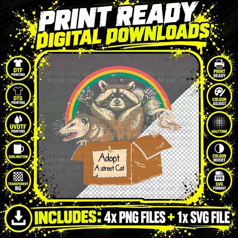Adopt a Street Cat Shirt Funny Opossum Raccoon Skunk Png SVG Digital Bundle