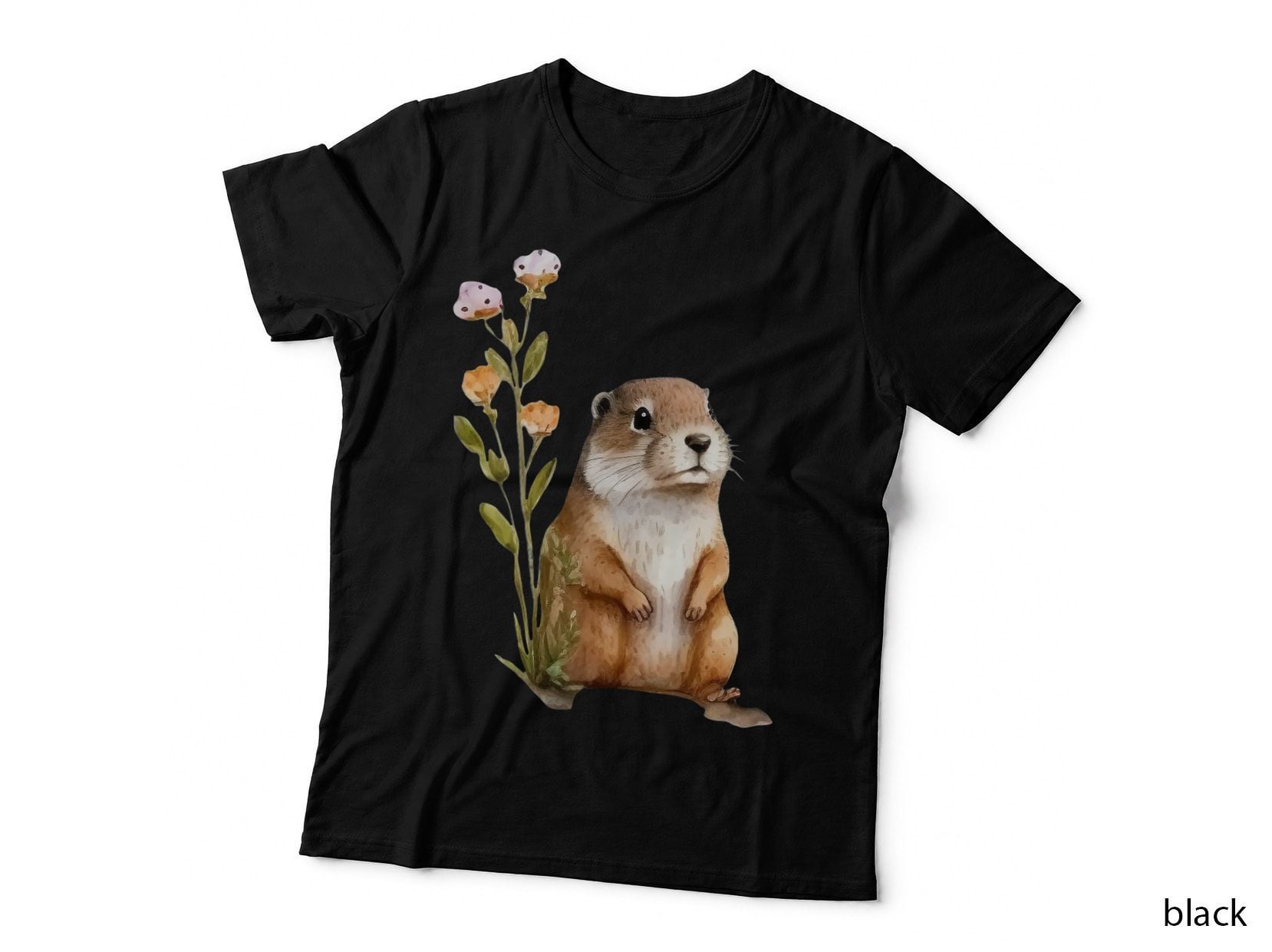 Adorable Prairie Dog with Flowers Groundhog T-Shirt, Groundhog Graphic Tee