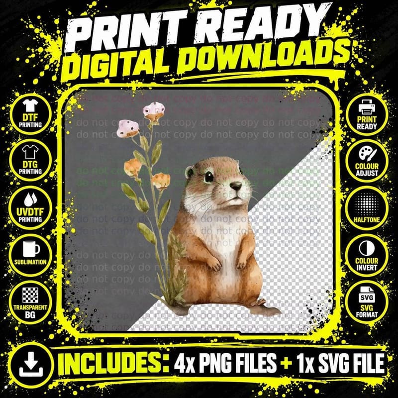 Adorable Prairie Dog with Flowers Groundhog T-Shirt Png SVG Digital Bundle