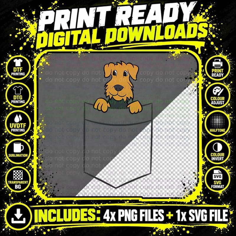 Airedale Terrier in a Pocket Cute Airedale Terrier Dog Png SVG Digital Bundle