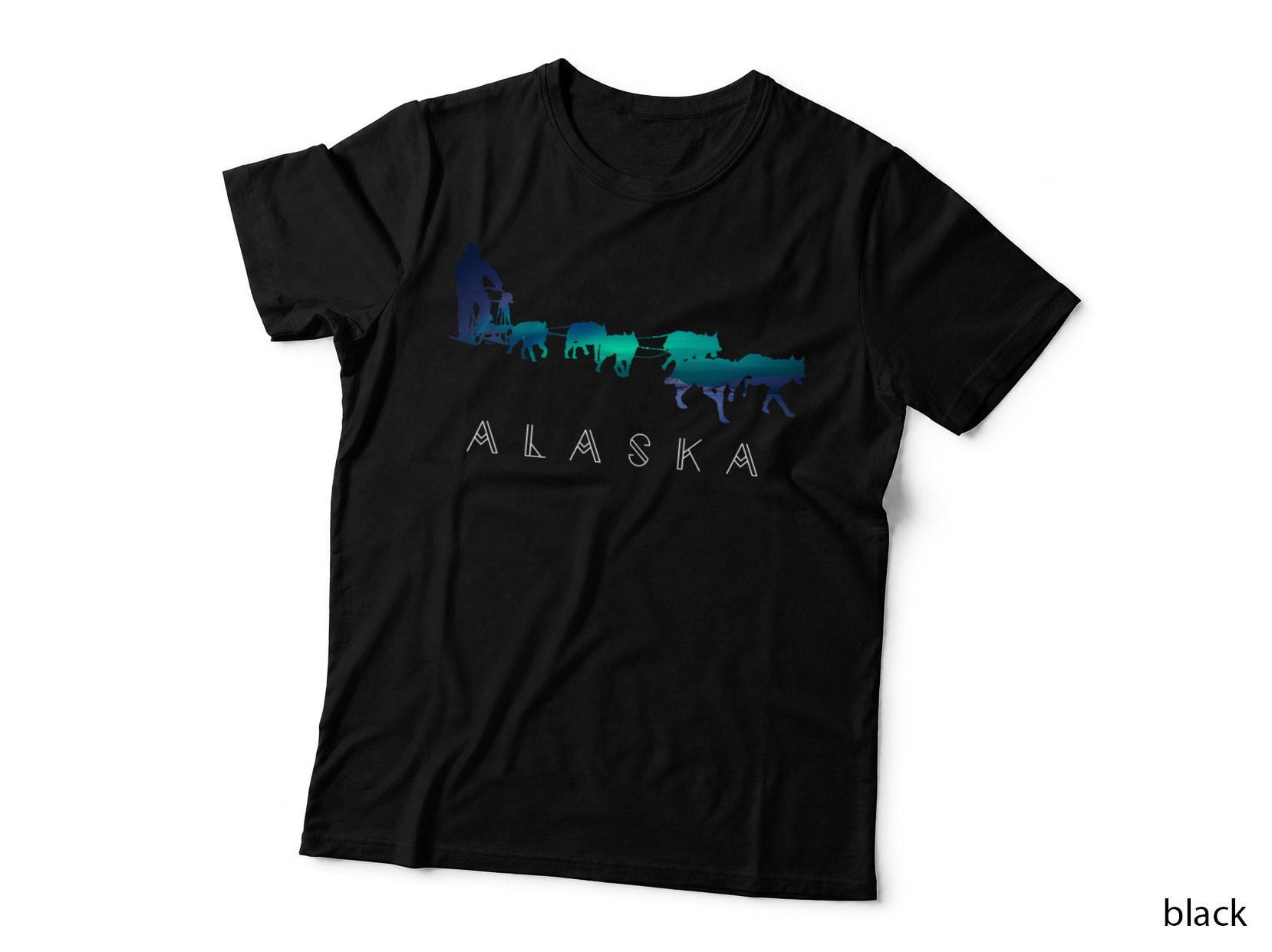 Alaska Sled Dogs Mushing Sled Dog Team Aurora Borealis Scene T-Shirt