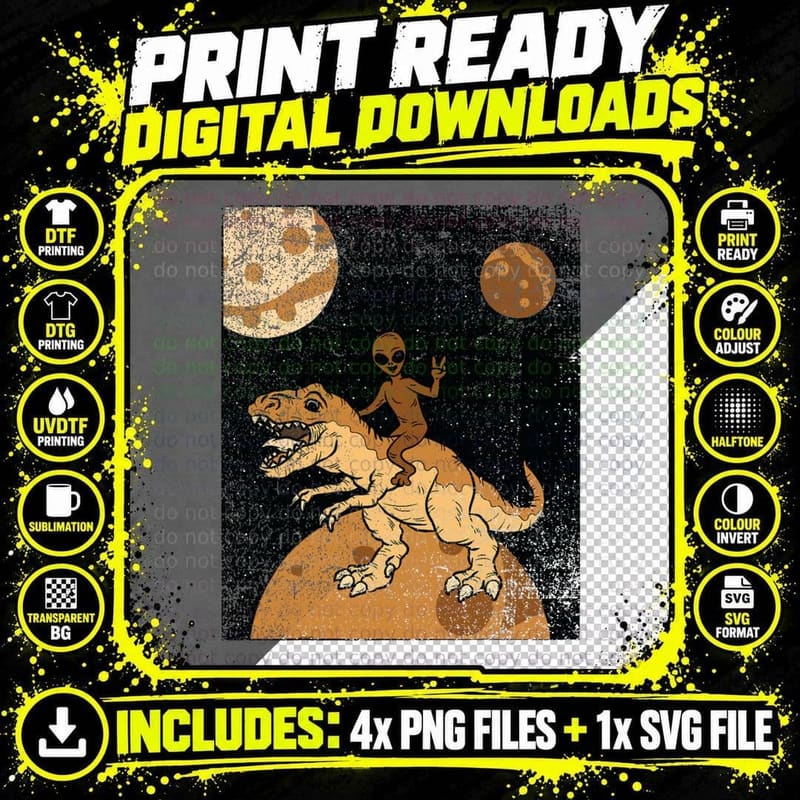Alien Riding Dinosaur Black History Month Funny Blm Png SVG Digital Bundle