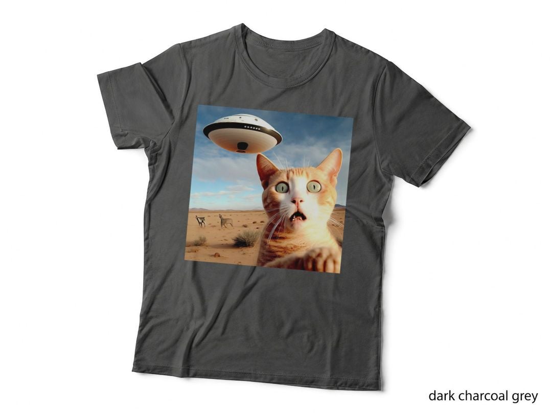 Alien UFO Funny Cat T-Shirt, Space Themed for Women, Sci-Fi Humor
