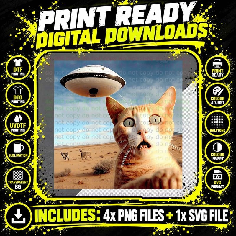 Alien UFO Funny Cat T-Shirt, Space Themed for Women Png SVG Digital Bundle