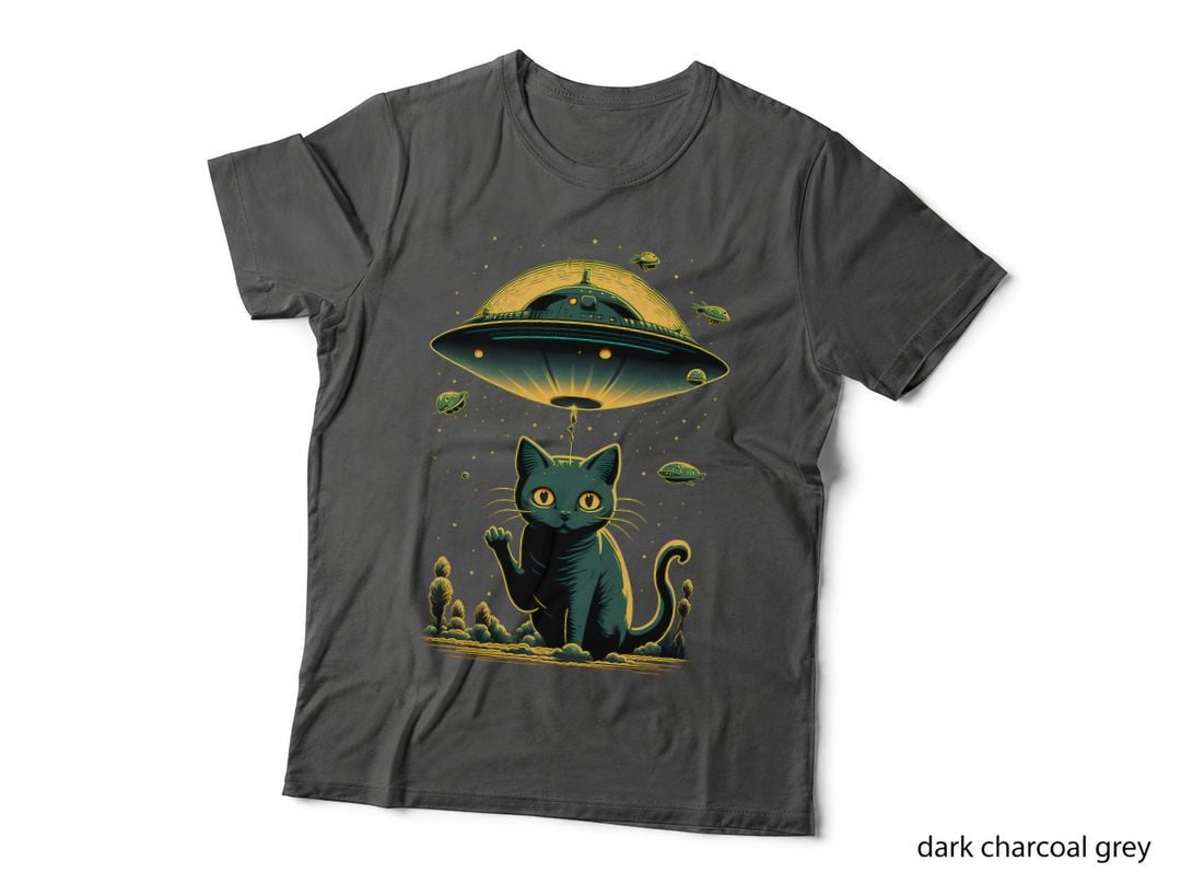 Alien UFO Funny Cat, Space Cat, Sci-Fi Humor, Men's, Extraterrestrial T-Shirt