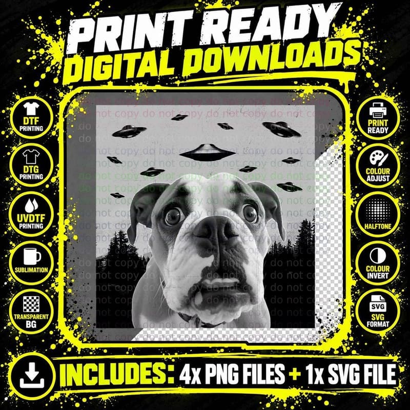 Alien UFO Funny Ww Dog Lover Men Women Kids Png SVG Digital Bundle