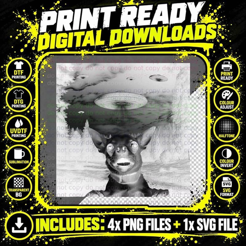 Alien UFO Selfie Chihuahua Spaceship Weirdcore Dog Png SVG Digital Bundle