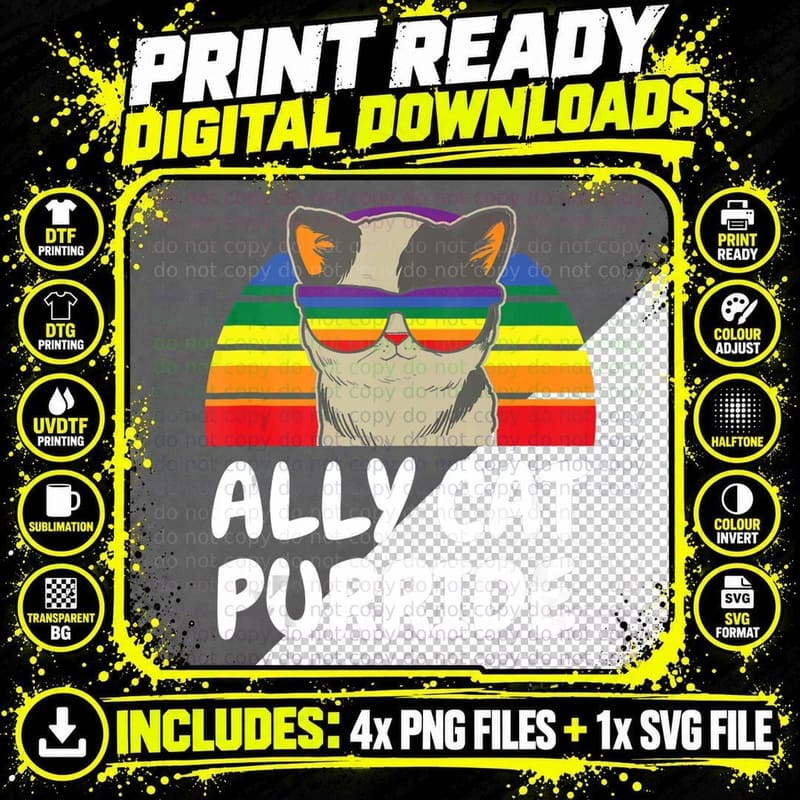 Ally Cat Shirt, Purride Funny Cat Gay Pride Shirts Png SVG Digital Bundle