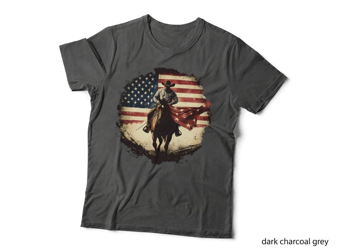 American Cowboy Riding Horse with Flag Horse T-Shirt, Horse Graphic Tee