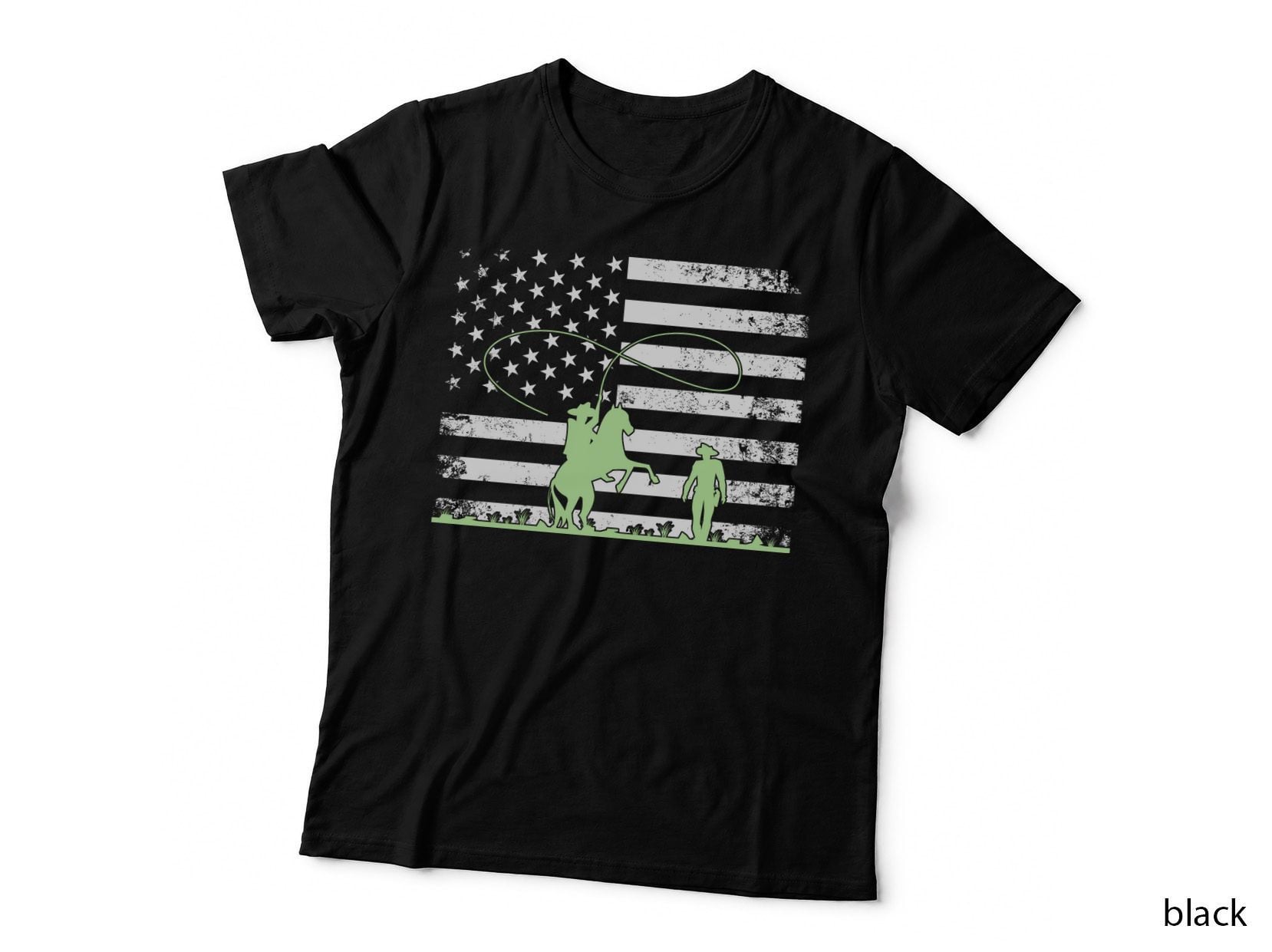 American Cowboy Rodeo Flag Horse T-Shirt, Horse Graphic Tee, Cute Horse Shirt