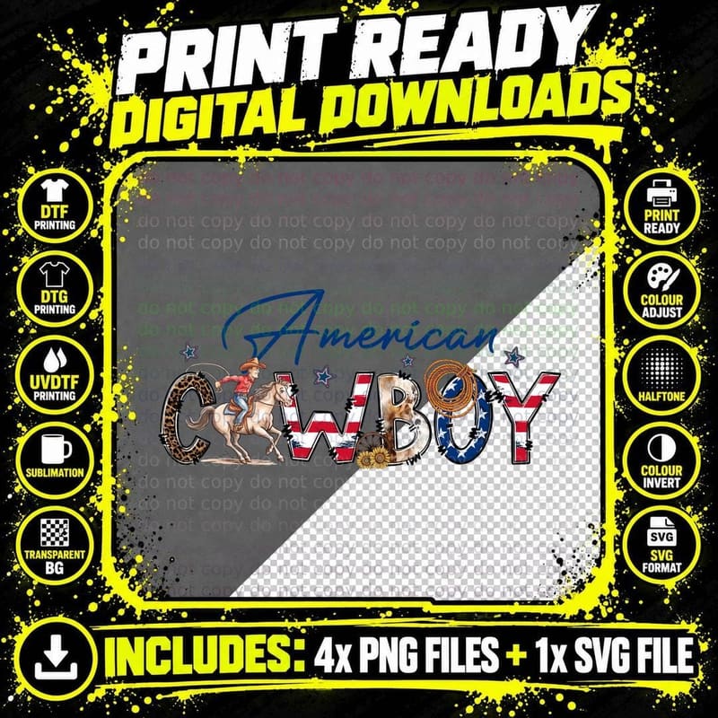 American Cowboy Western T-Shirt, American Cowboy Riding Png SVG Digital Bundle