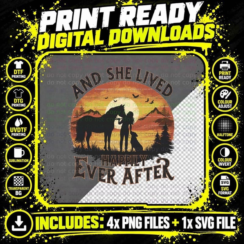 And She Lived Happily Ever After Horse T-Shirt Png SVG Digital Bundle