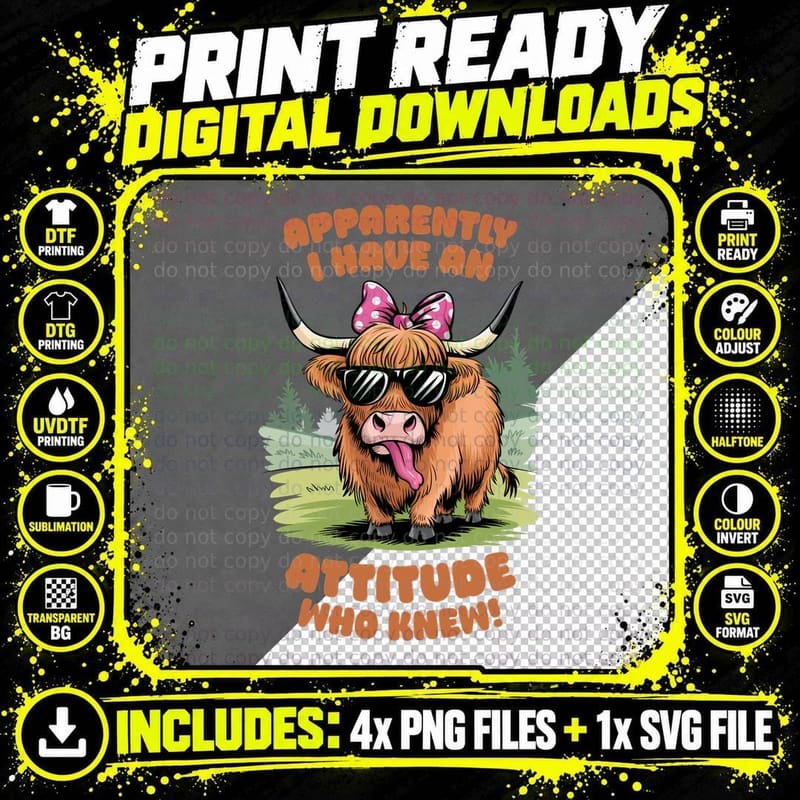 Apparently I Have an Attitude Who Knew! Sarcastic Animal Png SVG Digital Bundle