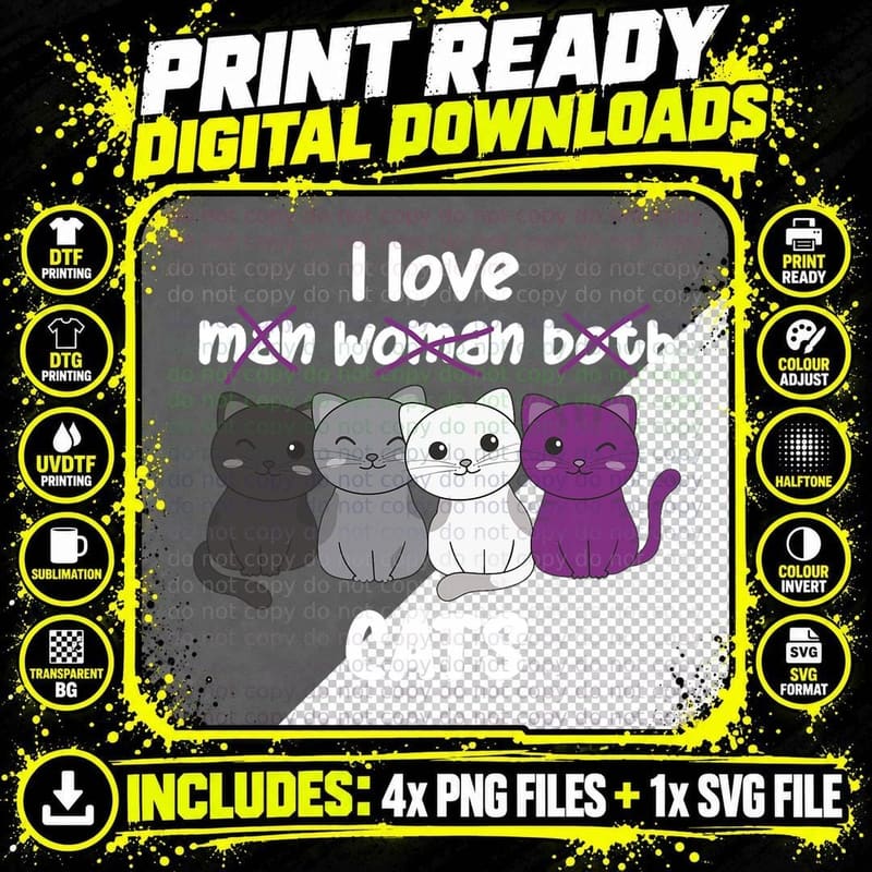 Asexual Flag Pride LGBTQ Cats Cute Asexual Cat Png SVG Digital Bundle