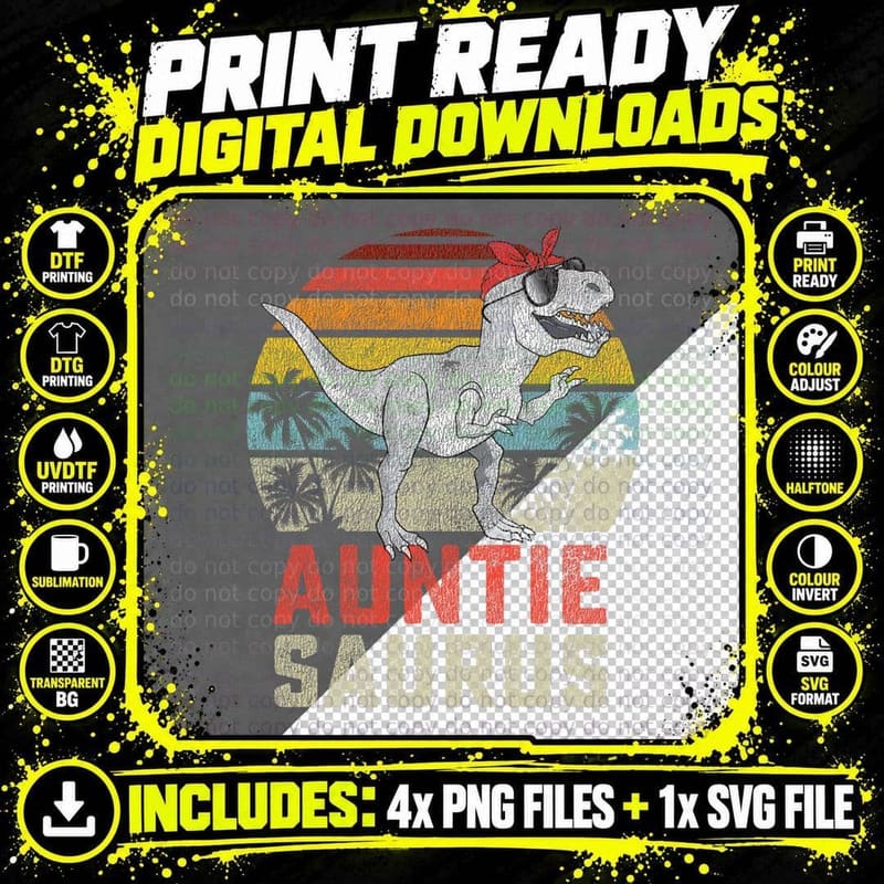 Auntiesaurus T Rex Dinosaur Auntie Saurus Family Png SVG Digital Bundle