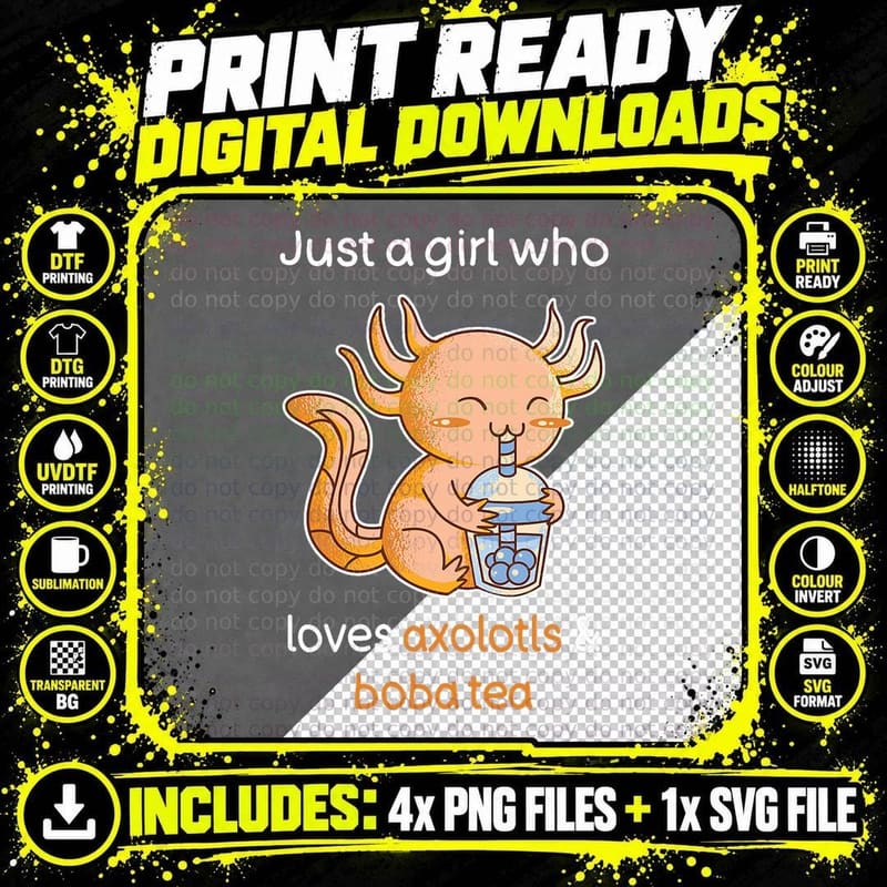Axolotl Boba Tea Shirt Girls Bubble Tea Lover Axolotl Png SVG Digital Bundle