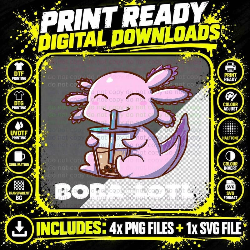 Axolotl Bubble Tea Boba-Lotl Funny Boba Tea Lover Png SVG Digital Bundle
