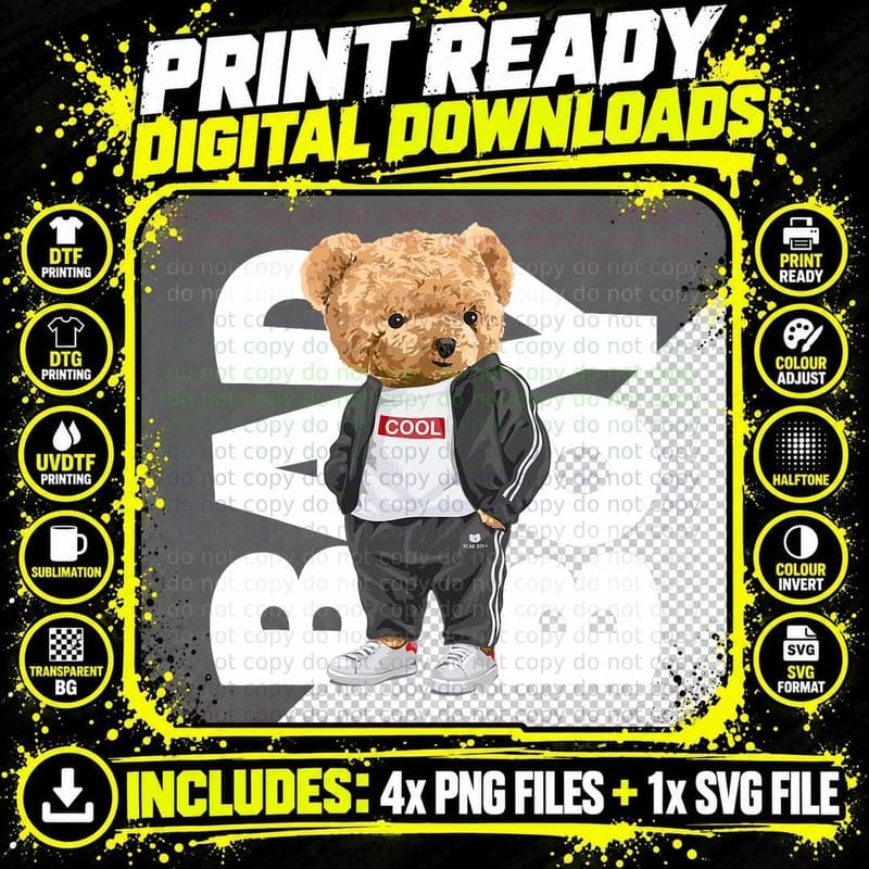 Bad Boy Tee Shirt, Funny Teddy Bear Graphic Design Style Png SVG Digital Bundle