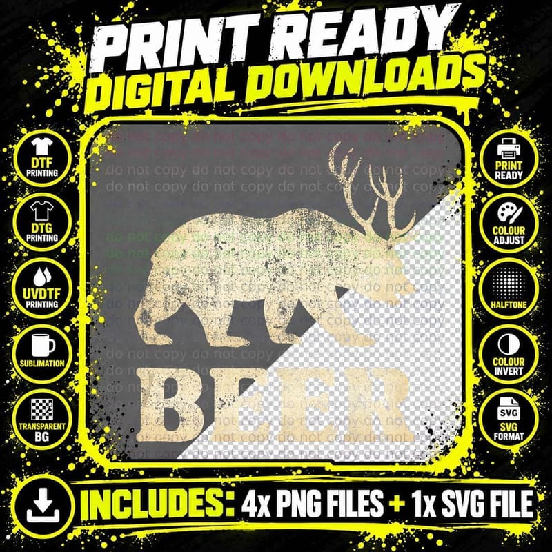 Bear Deer Funny Beer Vintage, Unisex, Retro Style Png SVG Digital Bundle