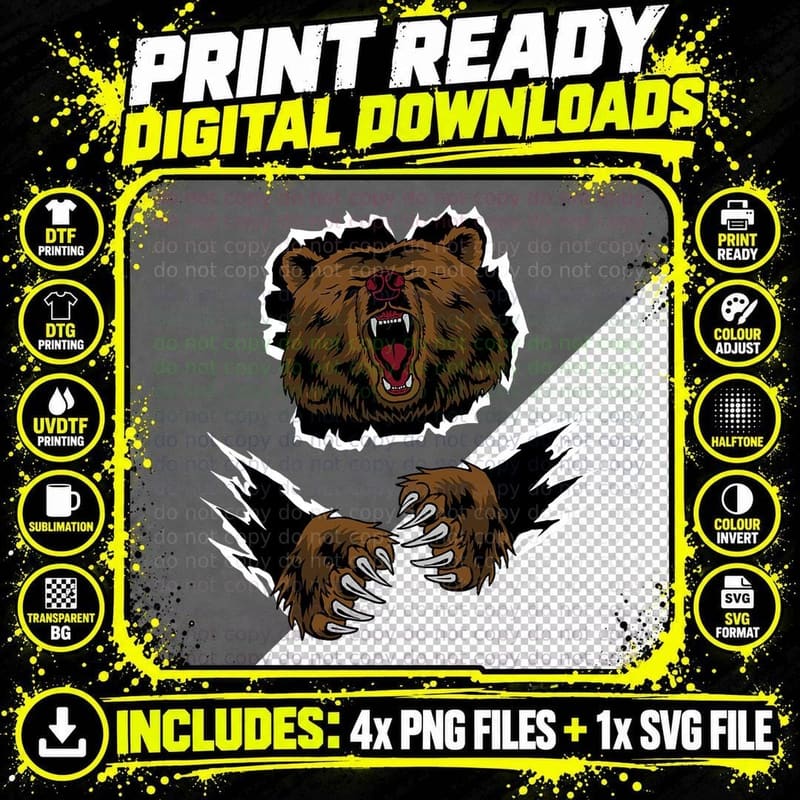 Bear Grizzly Brown Bear Cool Wild Forest Animal Gift Png SVG Digital Bundle