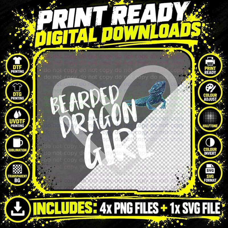 Bearded Dragon Girl Heart Funny Reptile Pogona Pet Lover Png SVG Digital Bundle