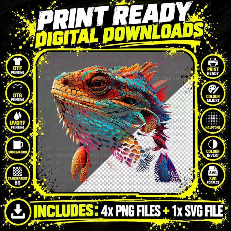 Bearded Dragon Lover Fun Colorful Cool Painting Art Cute Png SVG Digital Bundle