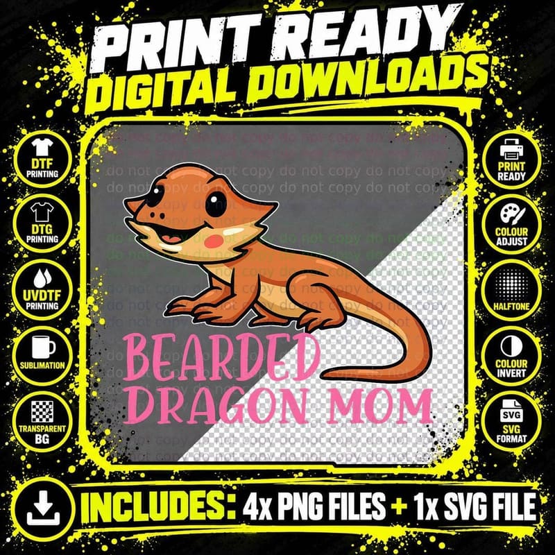 Bearded Dragon Mom Reptile and Lizard Lovers Png SVG Digital Bundle