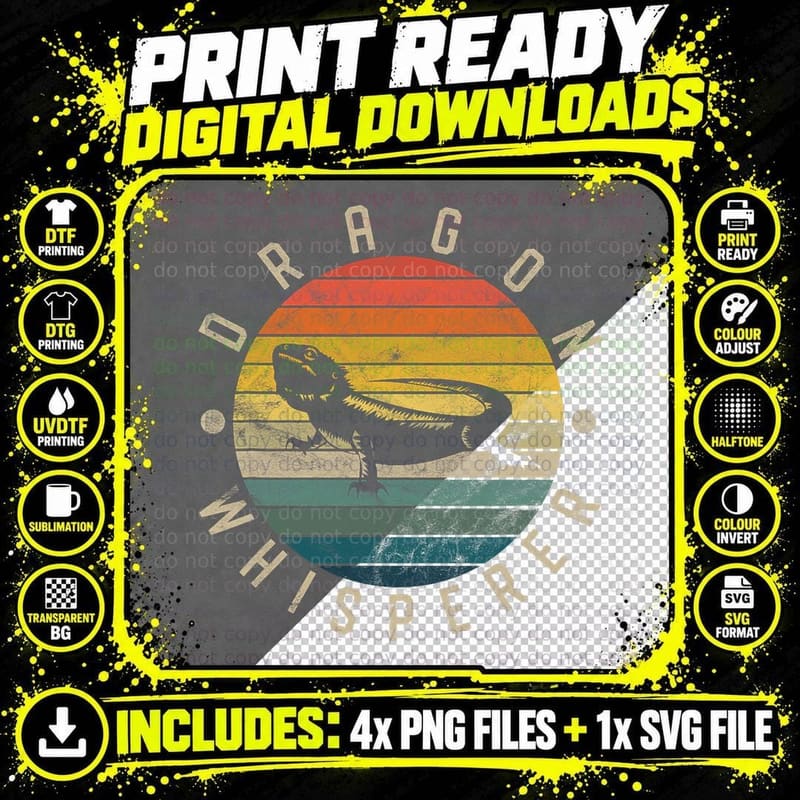 Bearded Dragon Whisperer Vintage Lizard Reptile Lover Png SVG Digital Bundle
