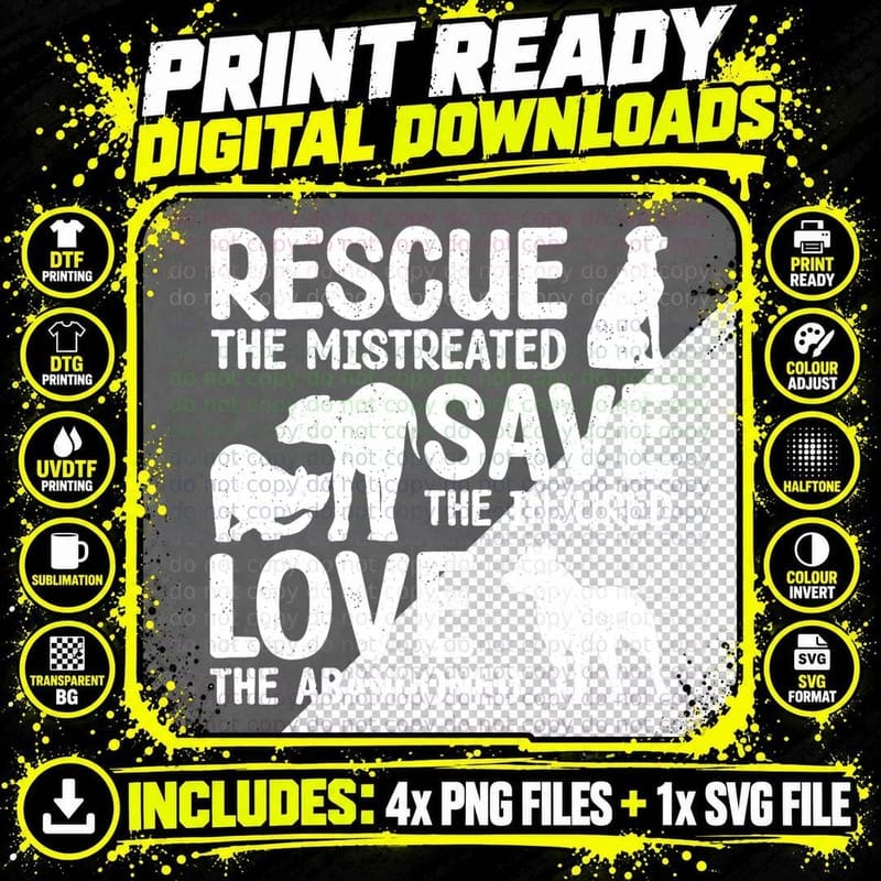 Best Animal Rescue Art for Men Women Kids Dog Cat Pet Png SVG Digital Bundle