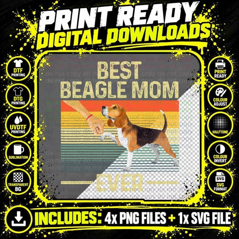 Best Beagle Mom Art for Women Mama Mother Beagle Dog Png SVG Digital Bundle