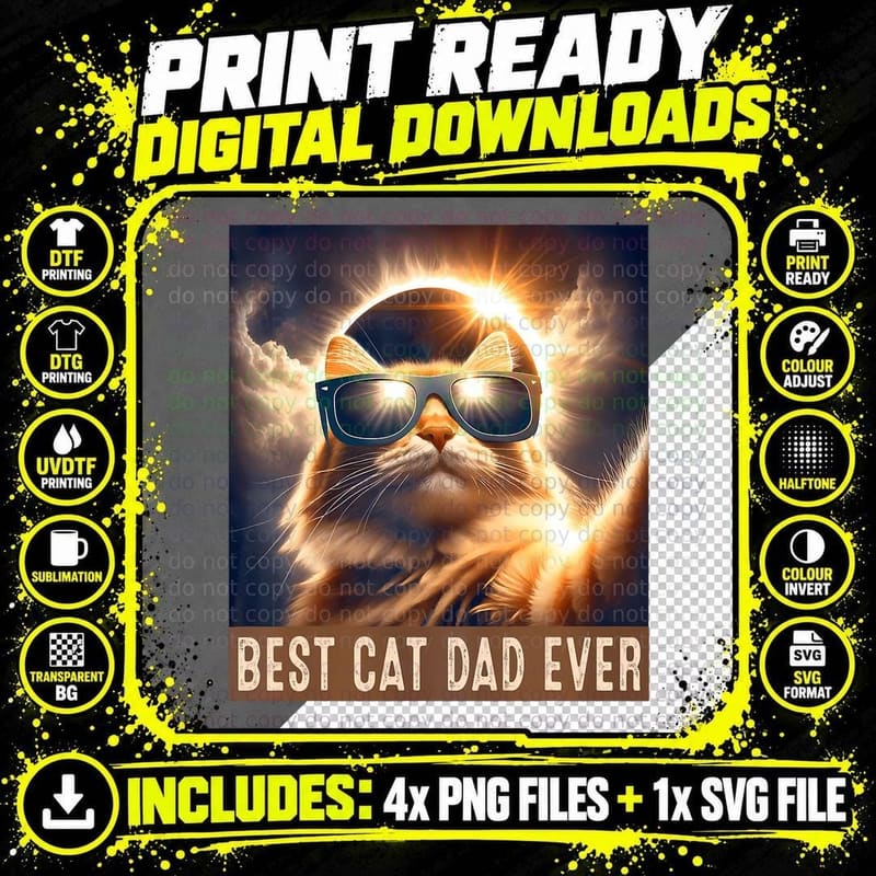 Best Cat Dad Ever Father's Day Gift Father Cat Art Png SVG Digital Bundle