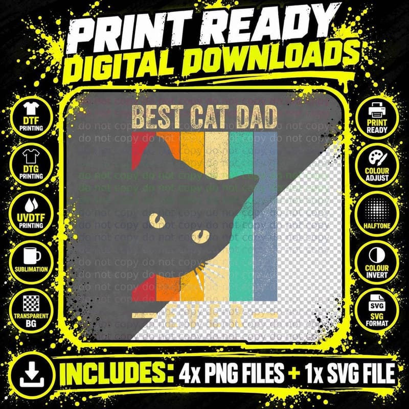 Best Cat Dad Ever Retro Vintage Cat Daddy Funny Fathers Png SVG Digital Bundle